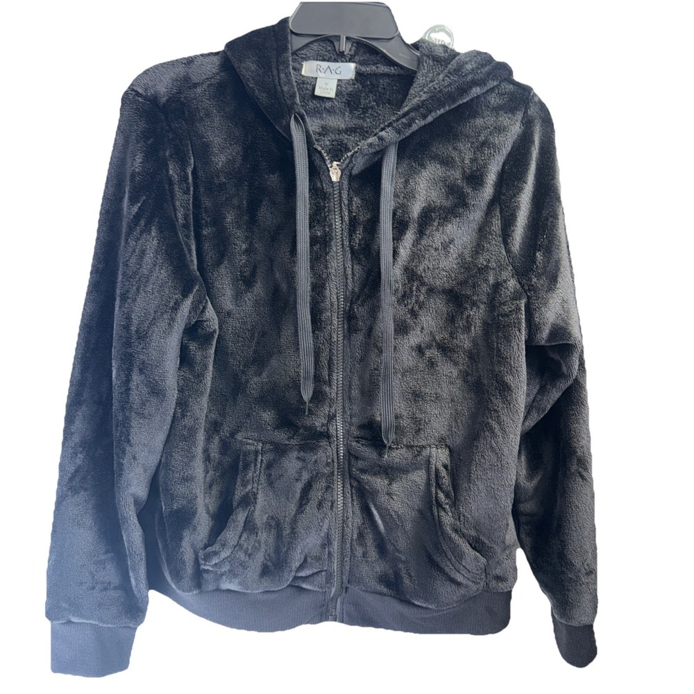 RAG Black Fleece Zip Hoodie Jacket Women's M  - Super Soft